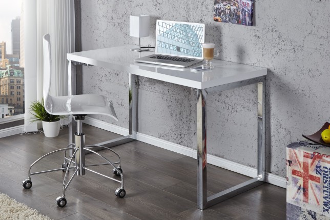Bureau design 120x60 cm en bois teinté blanc