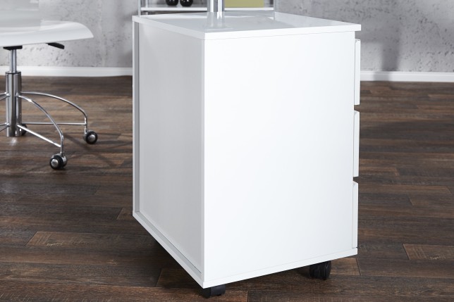 Caisson moderne à haute brillance laqué en blanc à 3 tiroirs