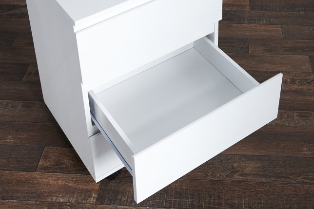 Caisson moderne à haute brillance laqué en blanc à 3 tiroirs