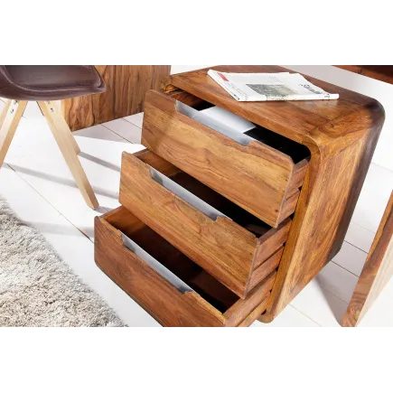 Caisson de bureau design en bois sheesham massif coloris naturel avec 3 tiroirs 2