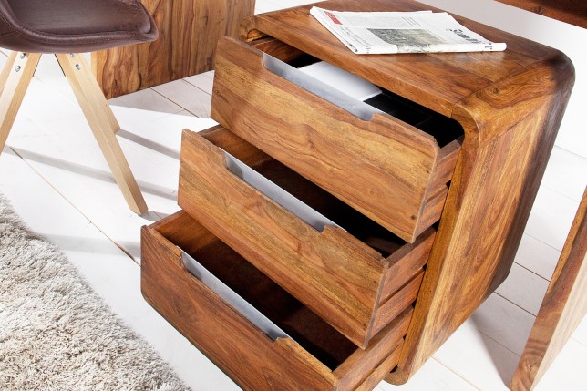 Caisson de bureau design en bois palissandre massif coloris naturel avec 3 tiroirs