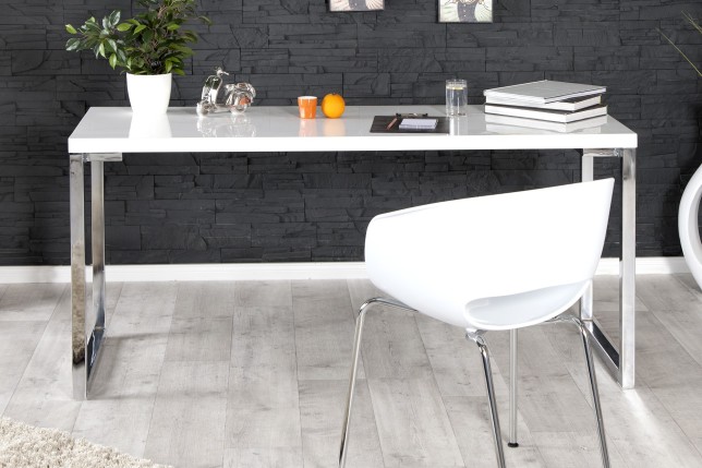 Bureau de 140 cm design coloris blanc laqué