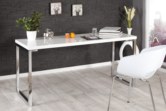 Bureau de design 160x75 cm en bois coloris blanc laqué