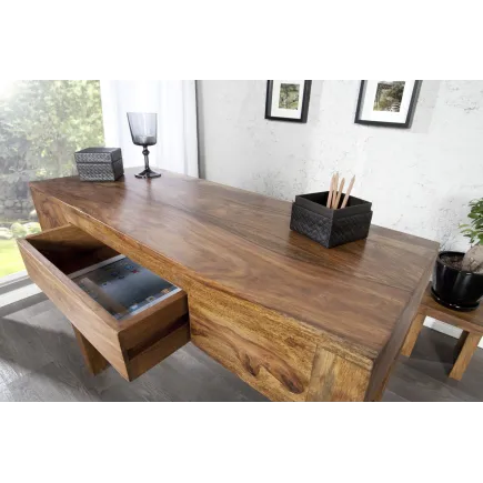 Bureau de 100 cm design en bois massif sheesham coloris naturel avec tiroir 2
