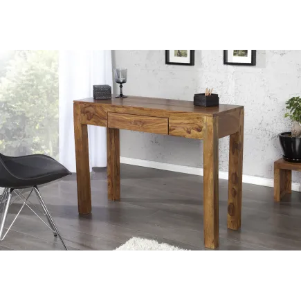 Bureau de 100 cm design en bois massif sheesham coloris naturel avec tiroir