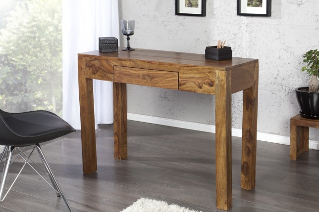 Bureau de 100 cm design en bois massif sheesham coloris naturel avec tiroir