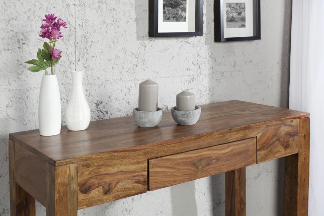 Bureau de 100 cm design en bois massif sheesham coloris naturel avec tiroir