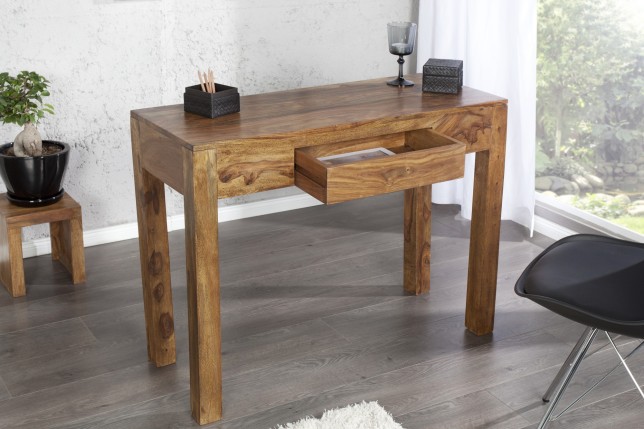 Bureau de 100 cm design en bois massif sheesham coloris naturel avec tiroir