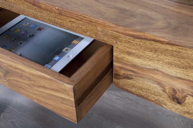 Bureau de 100 cm design en bois massif coloris naturel avec tiroir