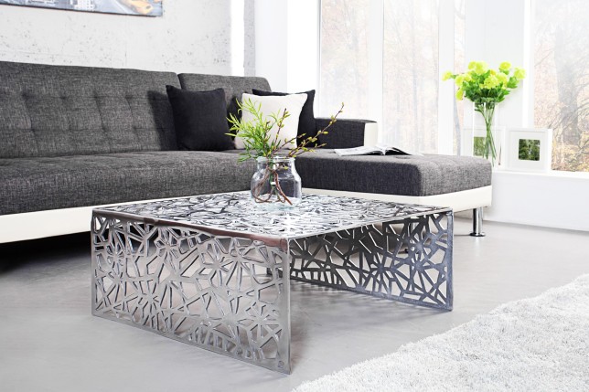 Table basse 75 cm en aluminium coloris argenté