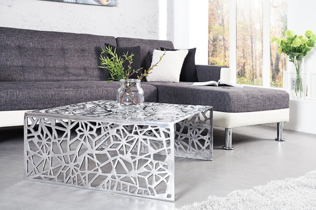 Table basse 75 cm en aluminium coloris argenté