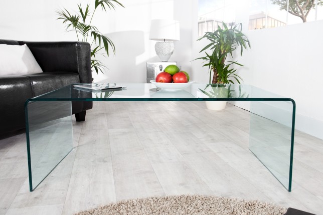 Table basse 110 cm design en verre trempé coloris transparent