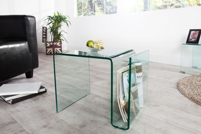 Table basse 50 cm design en verre trempé coloris transparent