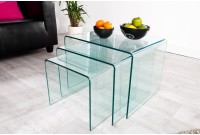 Ensemble de 3 tables basses en verre trempé coloris transparent