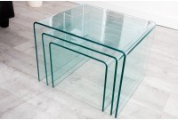 Ensemble de 3 tables basses en verre trempé coloris transparent