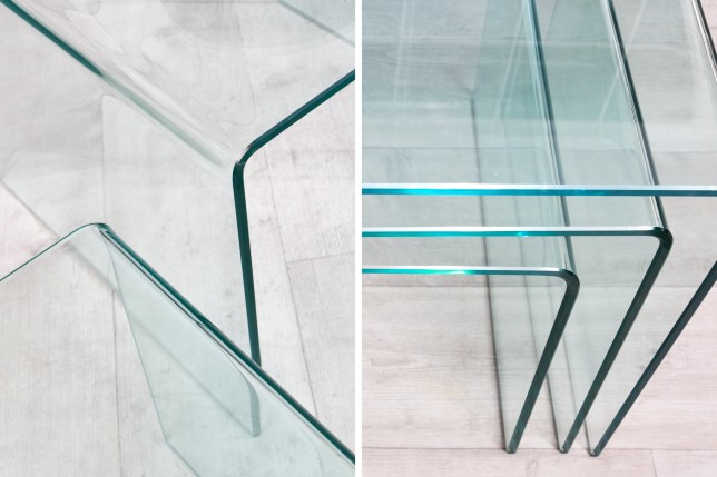 Ensemble de 3 tables basses en verre trempé coloris transparent