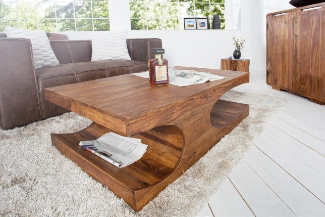 Table basse rectangulaire en bois sheesham  massif 120 cm