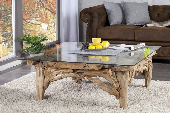 Table Basse Bois Flotté Rectangulaire 100cm - Pièce Unique Artisanale