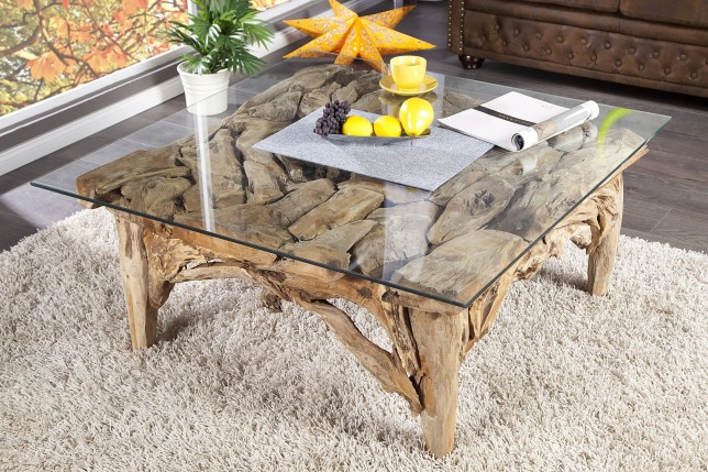 Table Basse Bois Flotté Rectangulaire 100cm - Pièce Unique Artisanale