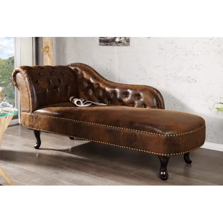 Méridienne Chesterfield Marron - Chaise Longue Capitonnée Style Antique
