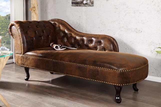 Méridienne Chesterfield Marron - Chaise Longue Capitonnée Style Antique