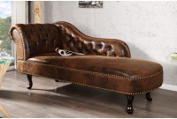 Méridienne Chesterfield Marron - Chaise Longue Capitonnée Style Antique