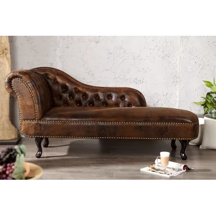 Méridienne Chesterfield Marron - Chaise Longue Capitonnée Style Antique 2