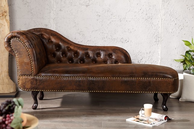 Méridienne Chesterfield Marron - Chaise Longue Capitonnée Style Antique