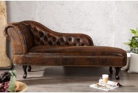 Méridienne Chesterfield Marron - Chaise Longue Capitonnée Style Antique