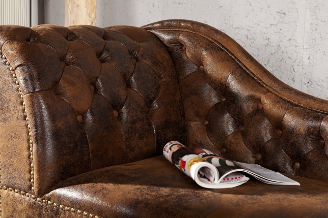 Méridienne Chesterfield Marron - Chaise Longue Capitonnée Style Antique