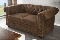 Canapé 2 places design chesterfield capitonné en simili cuir marron
