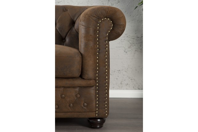 Canapé 2 places design chesterfield capitonné en simili cuir marron