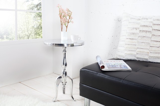 Table d'appoint ronde 55cm en aluminium argenté