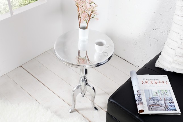 Table d'appoint ronde 55cm en aluminium argenté