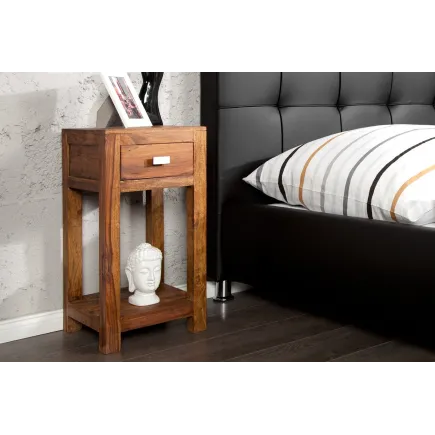 Table de chevet avec rangement et tiroir en bois massif sheesham