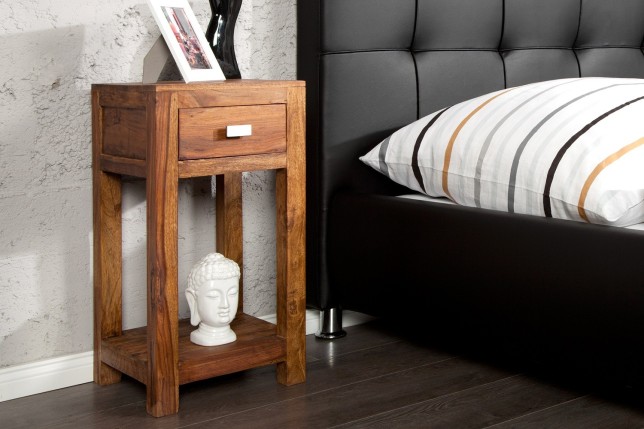 Table de chevet avec rangement et tiroir en bois massif sheesham
