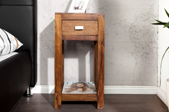 Table de chevet avec rangement et tiroir en bois massif sheesham
