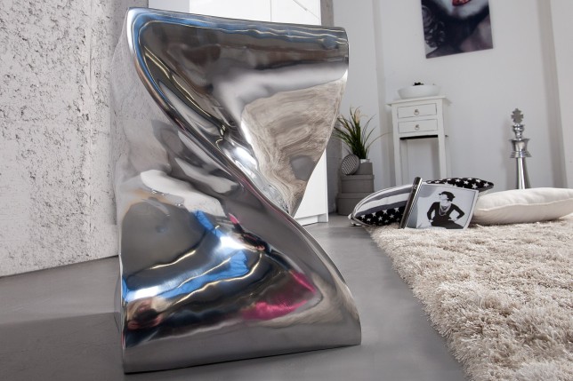 Tabouret design en aluminium argenté 45cm