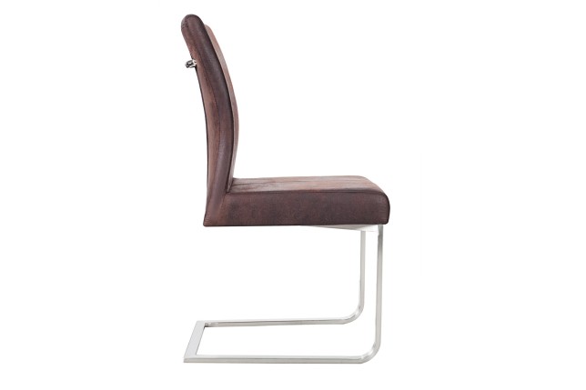 Deux chaises marron avec piètement en métal chromé