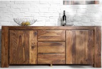 Buffet en Bois Massif Sheesham 180 cm — 2 Portes & 3 Tiroirs, Coloris Naturel