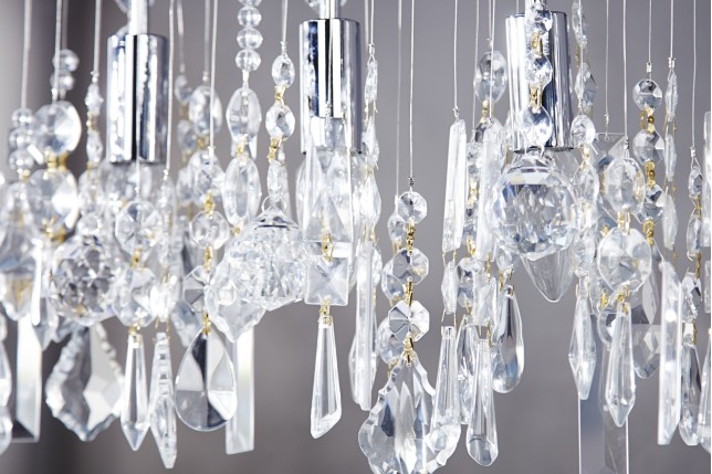 Lampe suspendue contemporaine horizontal en cristaux à 9 lampes