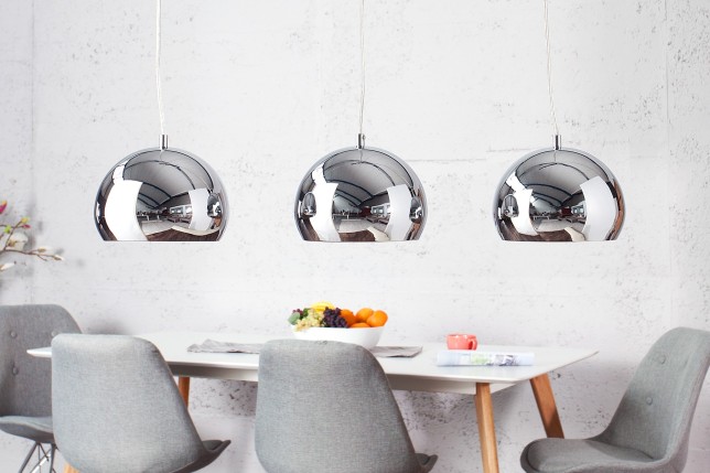 Lampe suspendue à 3 boules en métal chromé