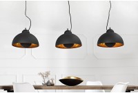 Barre de 3 lampes suspendues 20 cm hémisphéres coloris noir et doré