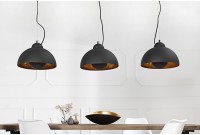 Barre de 3 lampes suspendues 20 cm hémisphéres coloris noir et doré