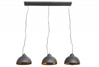 Barre de 3 lampes suspendues 20 cm hémisphéres coloris noir et doré