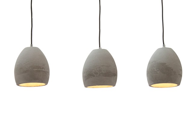 Ensemble de 3 lampes ovales suspendues en béton coloris gris