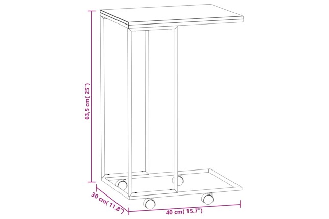 Table d'appoint avec roues Noir 40x30x63,5 cm 
