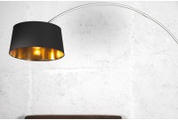 Lampadaire design en métal noir avec abat-jour noir et doré