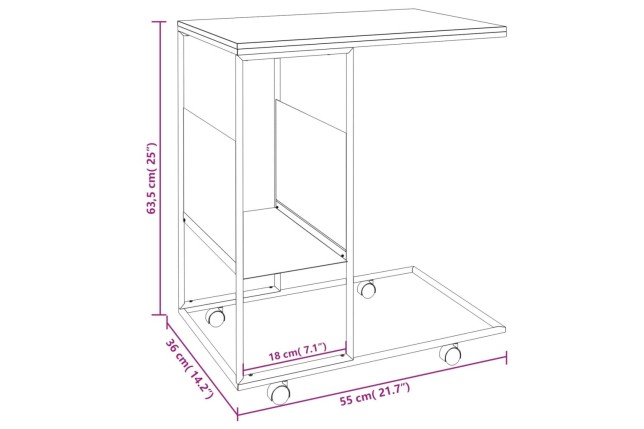 Table d'appoint avec roues Noir 55x36x63,5 cm 