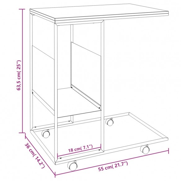 Table d'appoint avec roues Noir 55x36x63,5 cm 